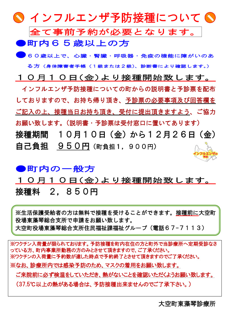 インフルエンザ予防接種について