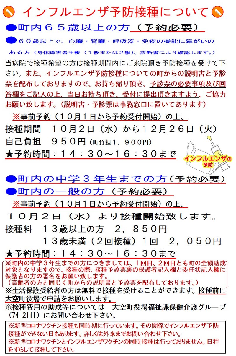 インフルエンザ予防接種について